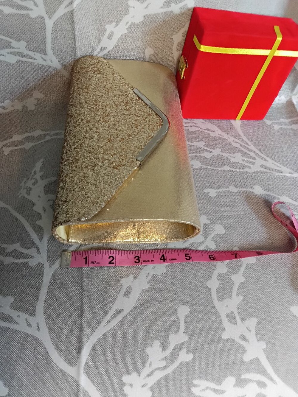 Gold Shimmer Envelope Clutch | Detachable Silver Chain - Picture 7 of 7